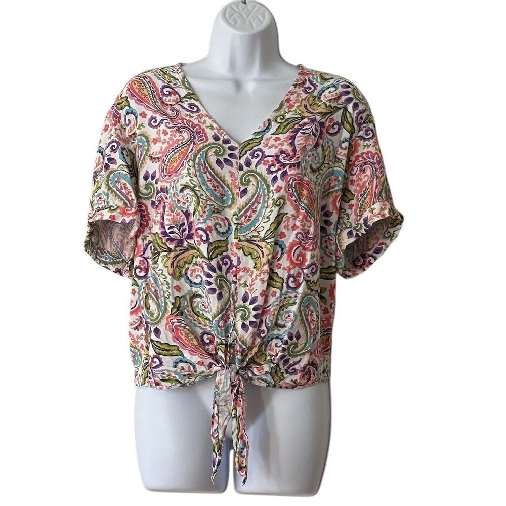Tamara H. Women's 1X Multicolor Paisley Tie Blouse